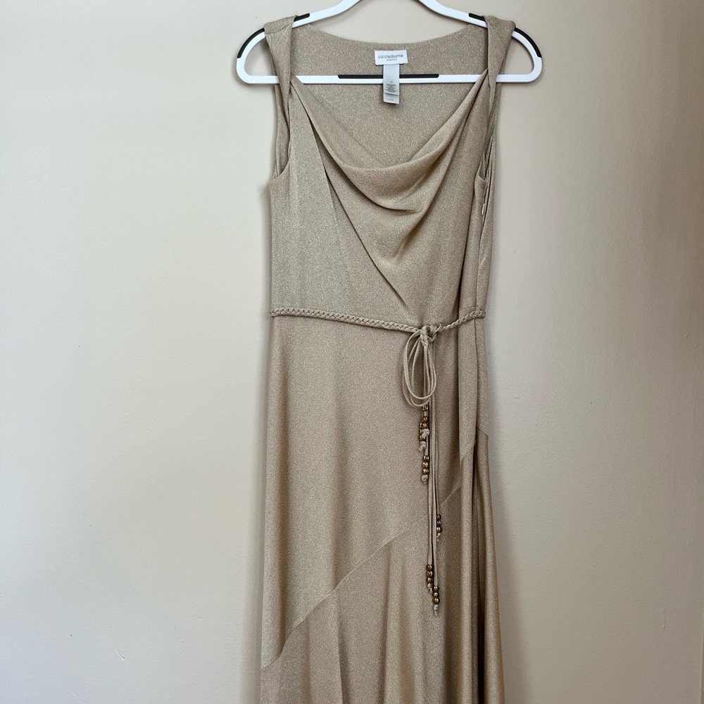 Gold Metallic Liz Claiborne Formal Dress Size: 10